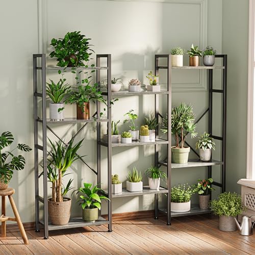 SUPERJARE Triple Bookshelf, Bookcase with 11 Open Display Shelves, Wide Book Shelf Book Case for Home & Office, 4 Tier, Grey - Image 2