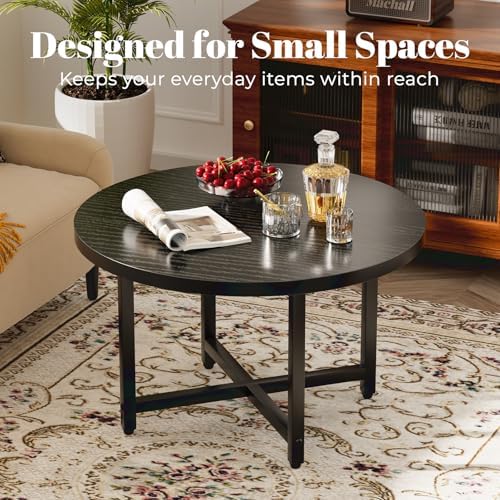 Round Coffee Table, Small Coffee Tables for Living Room, Black Coffee Table - Image 3
