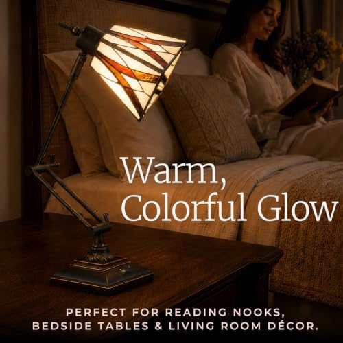 Lavish Home Tiffany Architect Desk Lamp with Stained Glass Shade, Bronze - Image 4