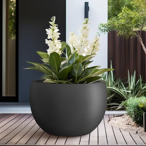 Kante Large Round Bowl Black Concrete Planter 20" Dia, Outdoor - Image 4