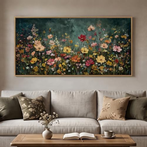 Extra Large Framed Vintage Moody Floral Wall Art for Living Room, 60x30 In by MXART
