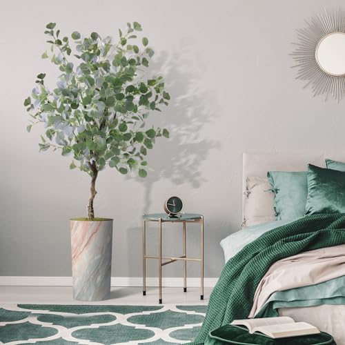 Artificial Tree in Modern Granite Effect Planter, Fake Eucalyptus Silk Tree for Indoor and Outdoor Home Decoration - 66" Overall Tall (Plant Pot Plus Tree) - Image 5