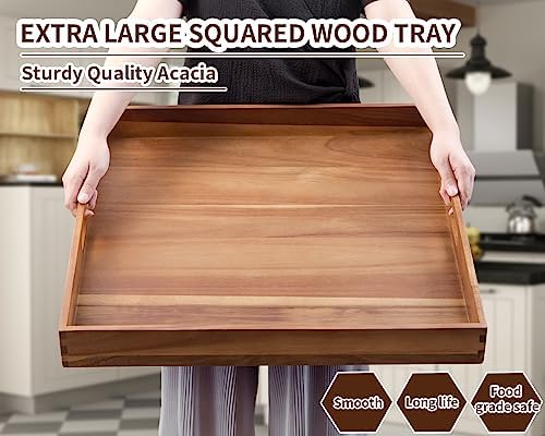 Extra Large Acacia Ottoman Tray, Generously 22" Square Wooden Serving Tray - Image 2