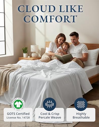 LANE LINEN Twin Sheets 100% Organic Cotton 3pc Percale Cooling Soft - White - Image 2