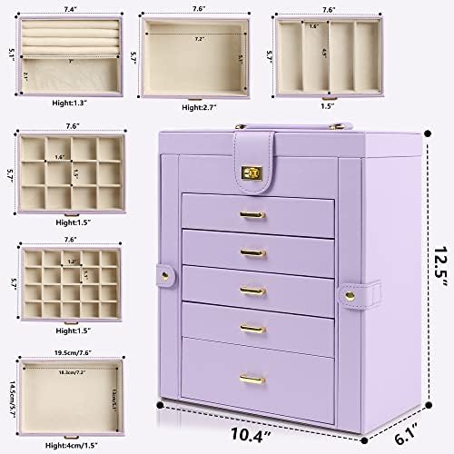 AKOZLIN 6-Tier Jewelry Box Organizer 5 Drawers Storage Violet Large - Image 3