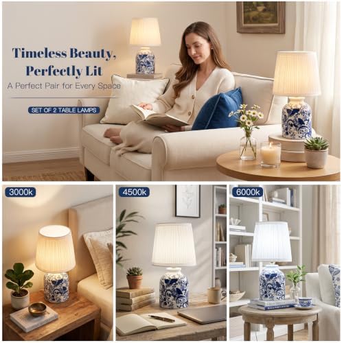 ShineTech Rechargeable Cordless Small Ceramic Table Lamps Set of 2, Blue - Image 7