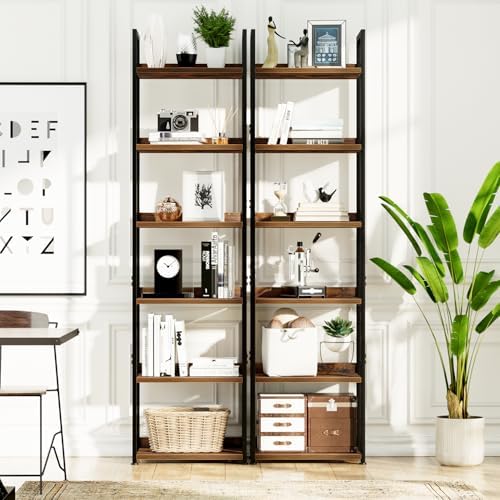NUMENN Narrow Bookshelf, 6 Tier Freestanding Shelving Unit, Vintage - Image 4