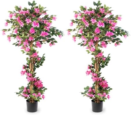 2Pack Artificial Bougainvillea Tree – 5FT Faux Silk Pink Bougainvillea Plant with Pot for Indoor Outdoor Decor, Tall Fake Tropical Tree for Home, Office, Patio, Balcony, Wedding Decoration by Datietiao