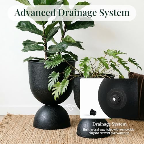 KOL Plastic Planters, Black Urn Planters 2 Pack, 18 Inch+23 Inch - Image 5