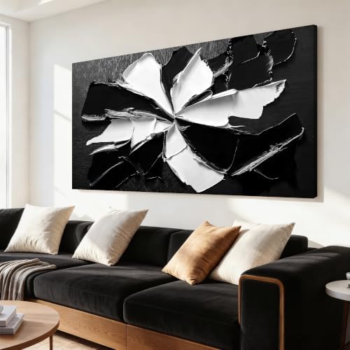 Abstract Wall Art Decoration Modern Large Wall Art for Living Room Abstract Canvas Art Wall Decor Minimalist Black and White Wall Art Prints Flowers Artwork for Walls Bedroom Office Decor 24"X48" by TQJYILUFAART