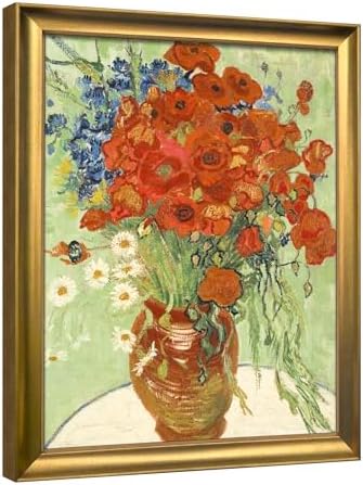 Wieco Art Framed Wall Art Canvas Prints of Red Poppies and Daisies Canvas Wall Art of Van Gogh Paintings Reproduction Abstract Artwork for Wall Decor Bronze Gold Frame by WiecoArt