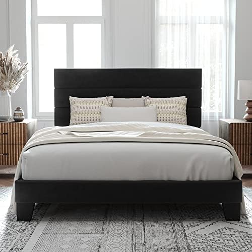 Allewie Queen Size Platform Bed Frame with Velvet Upholstered Headboard - Image 3