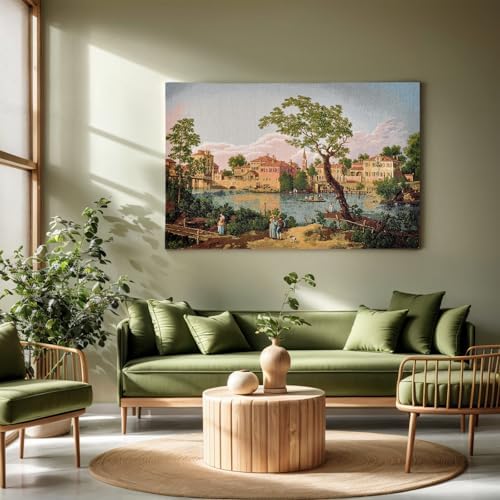 AureoMadis Victorian Fine Art Tapestry Wall Hanging, Vintage Venetian Cityscape Landscape, TC Backed Woven Fabric Wall Decor with Dual Rod Pockets, 41.5 x 27 Inch (Pastel：Venetian Village Scene) - Image 2