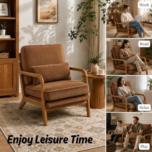 Karl home Mid-Century Modern Accent Reading Chair, Brown - Image 4
