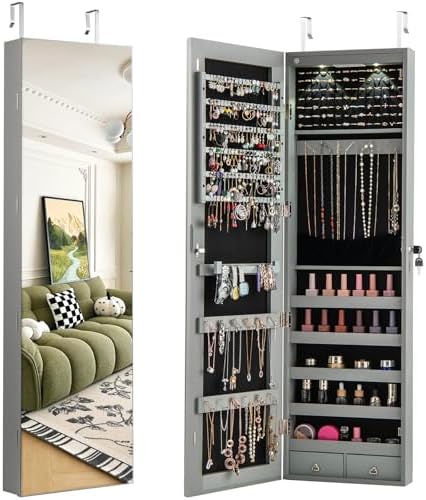 GIANTEX Wall or Door Mounted Jewelry Armoire with Full Length Mirror, 47.5" by Giantex