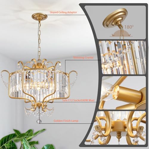 Modern Crystal Chandelier for Dining Room 24" Large Gold 6-Light Farmhouse Pendant Lighting Fixtures for Living Room Kitchen Island Hallway Bedroom Foyer - Image 5