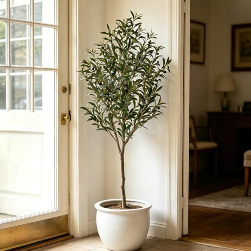 6FT Artificial Olive Tree, Lifelike Large Faux Silk Plant with Realistic Wood Trunk Perfect Floor Plant for Living Room, Office and Corner Decor, Housewarming Gift - Image 3