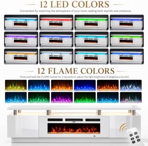70" TV Stand for Living Room, Entertainment Center & Media Console with Storage, Fits TVs up to 80", Modern TV Cabinet with Shelves, 36" Electric Fireplace (All White) - Image 3