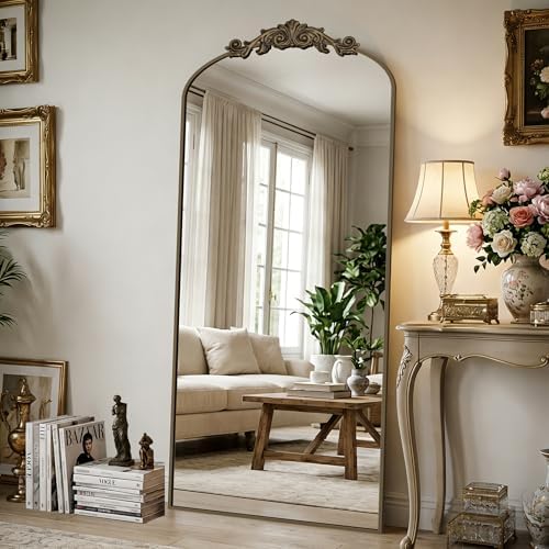 Vintage Full Length Mirror,71"x28" Arched Antique Floor Mirror with Carved Metal Frame,Large Standing Wall Mounted or Leaning Mirror for Bedroom Living Room Entryway,Bronze by Furnbar