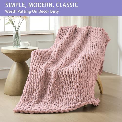 Bigacogo Chunky Knit Throw Blanket for Couch, 60x80 inches, Dusty Pink - Image 3