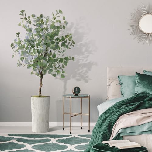Artificial Tree in Modern Swirl Pattern Planter, Fake Eucalyptus Silk Tree for Indoor and Outdoor Home Decoration - 66" Overall Tall (Plant Pot Plus Tree) - Image 5