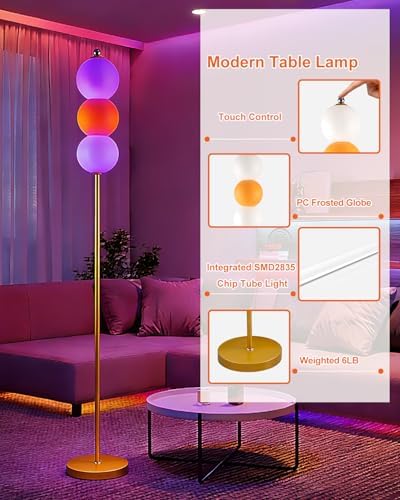 Lightdot Orange Floor Lamp RGB 3 Globe Floor Lamp Dimmable Modern Lamp 63In - Image 6