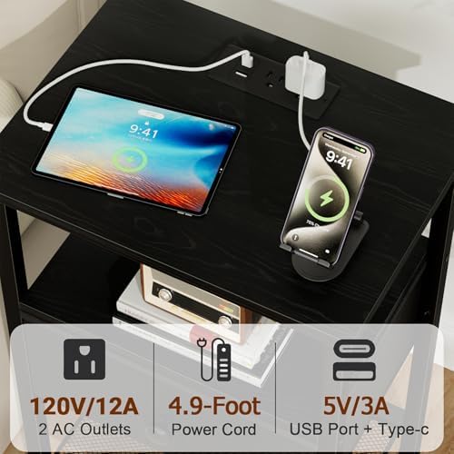 LOAKEKEL Night Stand, Small Nightstand with Charging Station - Image 4