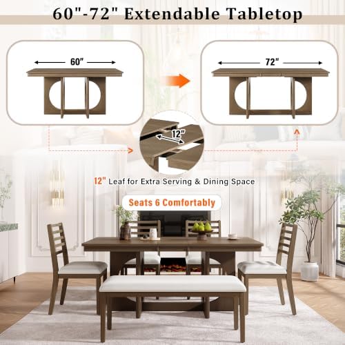 VilroCaz 6-Piece Acacia Wood Extendable Dining Table Set with Chairs& Bench - Image 4