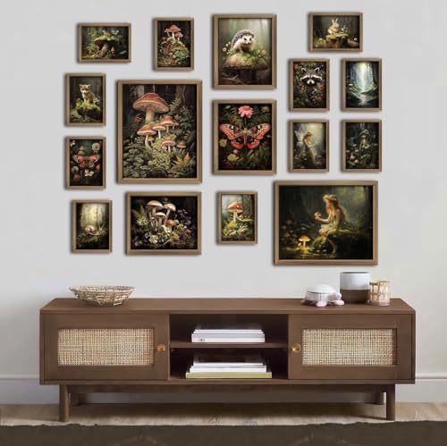 ANERZA 16 PCS Framed Dark Cottagecore Wall Art Decor, Cottage Core Wall Prints for Bedroom, Gallery Wall Frame Set, Fairycore Posters for Living Room Aesthetic, Nature Forest Mushroom Dorm Home Decor - Image 6