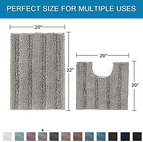 H.VERSAILTEX Bathroom Rugs Bath Rug Set 2 Piece Bathroom Contour Rug Toilet Mat Sets Non Slip Contour Bath Rug Ultra Thick Water Absorbent Striped Bath Mats Washable(20" x 32" Plus 20" x 20" U, Dove) - Image 2