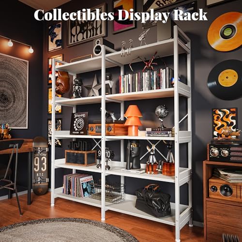 Huuger 5 Tier Bookshelf, Display Bookshelf with 10 Open Shelves and Raised Baffle, 47.2 Inch Straight Wide Bookcase with Metal Frame and Wooden Board, Adjustable Feet, White - Image 6