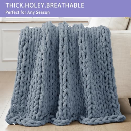Bigacogo Chunky Knit Throw Blanket for Couch, 40x60 inches, Cold Sea Blue - Image 4