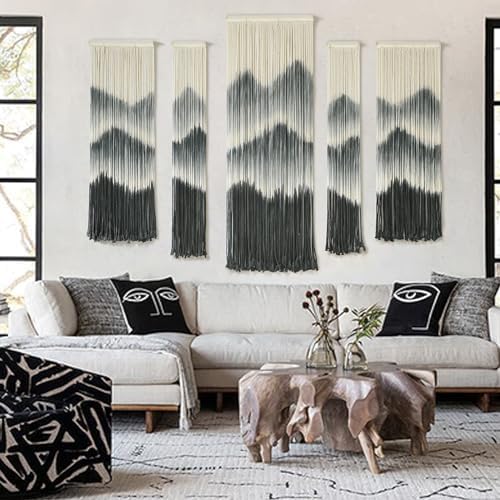 5Pcs Macrame Wall Hanging Dip Dyed Mountain Wall Decor Handmade Yarn Art - Image 2