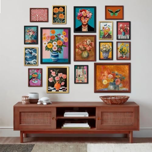 16 PCS Framed Eclectic Wall Art Decor, Mid Century Modern Maximalist Home Gallery Wall Frame Set Prints for Bedroom Bathroom, Colorful Posters for Living Room Aesthetic, Floral Artwork Collage Kit - Image 6