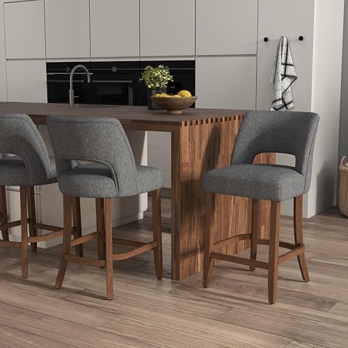 VKNOW Bar Stools Set of 4, 26" Fabric Counter Height Bar Stools, Charcoal - Image 4