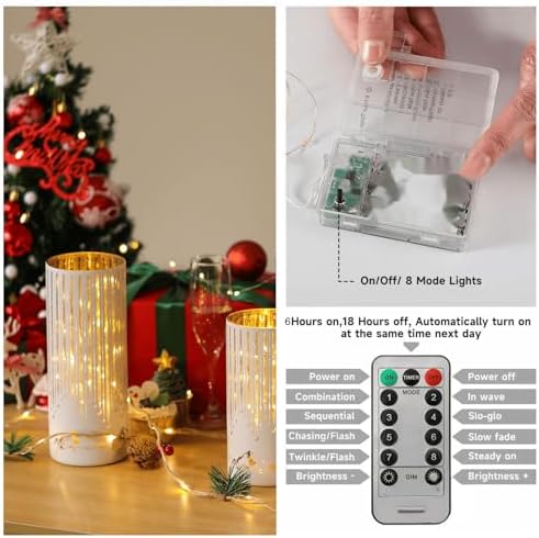 Starry Night Hurricane Candleholders with Warm LED Lights & Remote Timer, Elegant Twinkling Decorative Centerpieces for Wedding, Dining Table, Living Room, Mantel Décor, Set of 3 (White) - Image 5