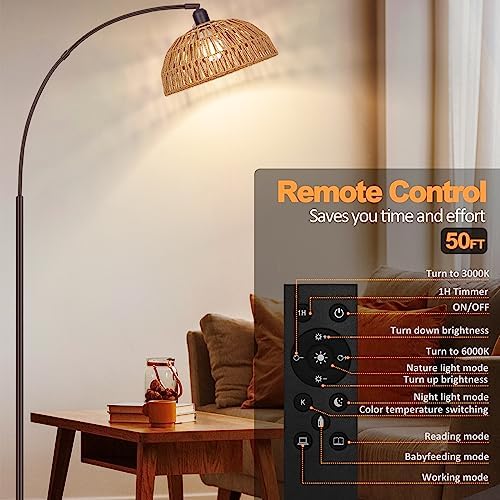 Brilvibera Boho Floor Lamp with Remote Arc Tall Lamp - Image 2
