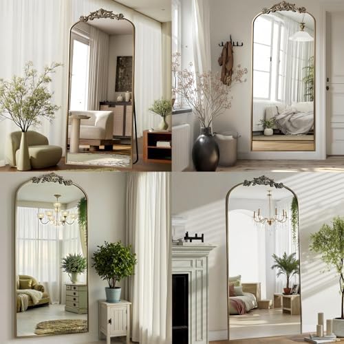Dewfig Arched Full Length Mirror, 71"x28" Floor Mirror with Carved, Bronze - Image 4