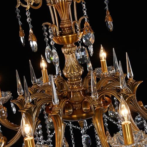 French Crystal Chandelier Antique Gold Candle-Style Pendant Light - Image 7
