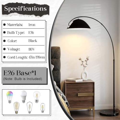 Black Arc Floor Lamp,70"Arch Floor Lamps for Living Room Modern Arched Floor Lamp Metal Curved Arc Floor Light with Black Marble Base Arch Standing Lamp for Offices Bedrooms,E26 Bulb,3 Light Color - Image 3