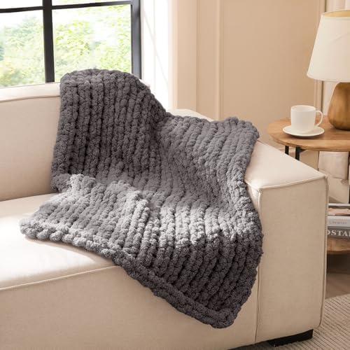 L'AGRATY Chunky Knit Throw Blanket for Couch, 30 x 40 Inches, Dark Grey by LAGRATY