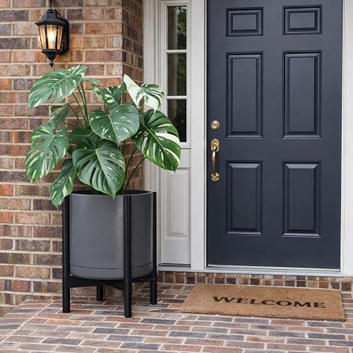 D'vine Dev Ceramic Pot with Ebony Wood Stand, Grey, 14 in, 55-B-S-3 - Image 6