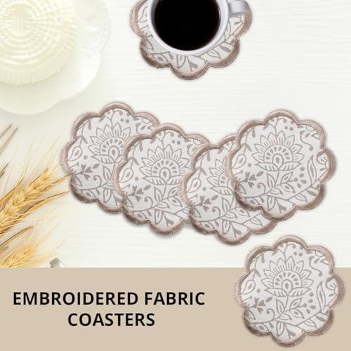 Ridhi 8-Pcs 100% Cotton Hand Block Print Drink Coasters 5" in Taupe Jal - Image 6