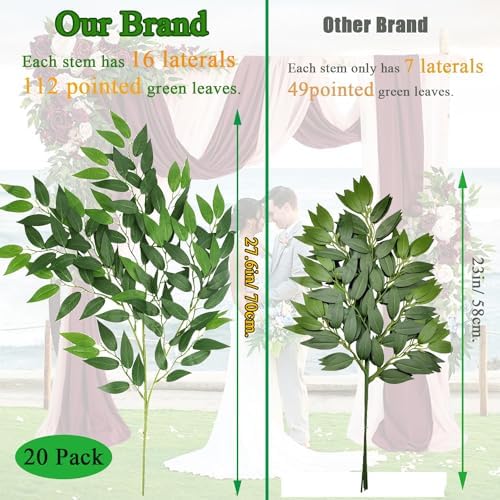 Artificial Italian Ruscus Greenery Stems, 20 Pack Faux Green Leaf Garland Branches Hanging Greenery Spray for Wedding Bouquet Arch Table Centerpiece Home Decor - Image 4