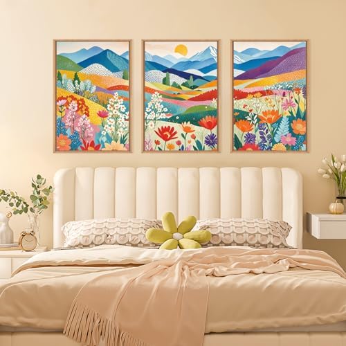 LHIUEM Large Abstract Mountain Flower Framed Canvas Wall Art,Colorful Watercolor Boho Wall Decor,Nature Floral Tree Wall Painting,Bohemian Artwork for Living Room,Bedroom,Dining Room,Office -16"x24"x3 - Image 5