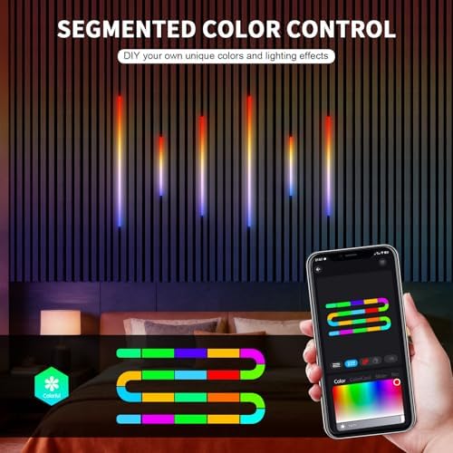 RGB+IC Led Recessed Lighting Kit Wall Panel Lights, 6PCS Smart Color Chasing Wood Slat LED Lights with Alexa & WiFi APP Control, DIY RGB Strip Lighting for Acoustic Panels, Game Room (54″) - Image 4