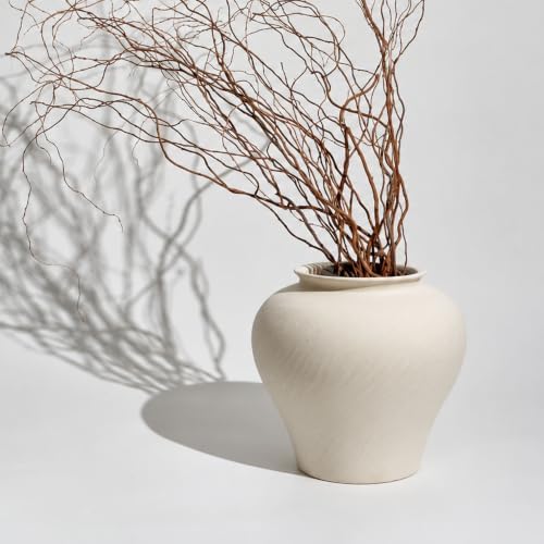 LB2 White Ceramic Large Vase, 13" Tall Zen Style vase, Terra Cotta Pitcher, Distressed Farmhouse Decor, Pottery Decorative Flower for Home Décor - Image 4