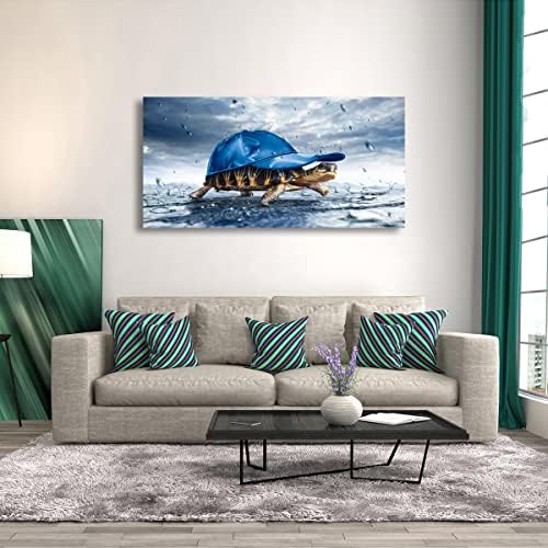 Haichuang Decor Art Funny Turtle Canvas Wall Art 40x20 Inches Framed Turtle with Blue Cap Wall Decor Wood Frame Waterproof HD Giclee Print Ready to Hang Humor Animal Artwork for Living Room Bedroom Bathroom - Image 6