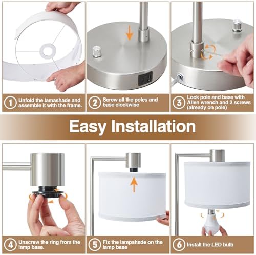 Silver Table Lamp Set of 2, Dimmable Bedside Lamps for Night Stand, USB A+C - Image 6