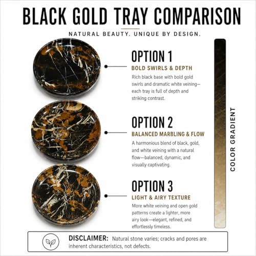 YKAJO Black Gold Round Marble Tray, 10" Deep Catchall Vanity Organizer Dish - Image 4